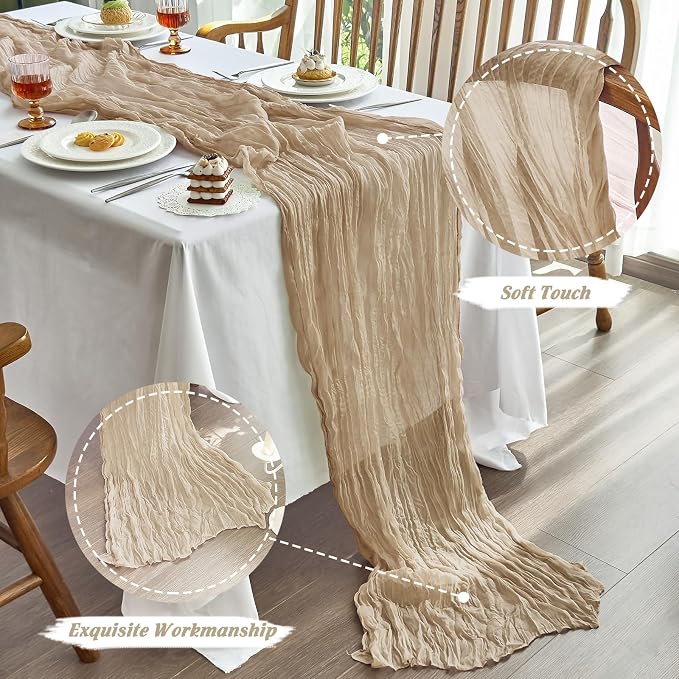 IVAPUPU Nude Table Runner 120 Inches for Wedding Birthday Party Home Decor | 10 Pcs Boho Gauze 10FT Cheesecloth Table Runners for Baby Shower Decorations Summer Garden Farmhouse