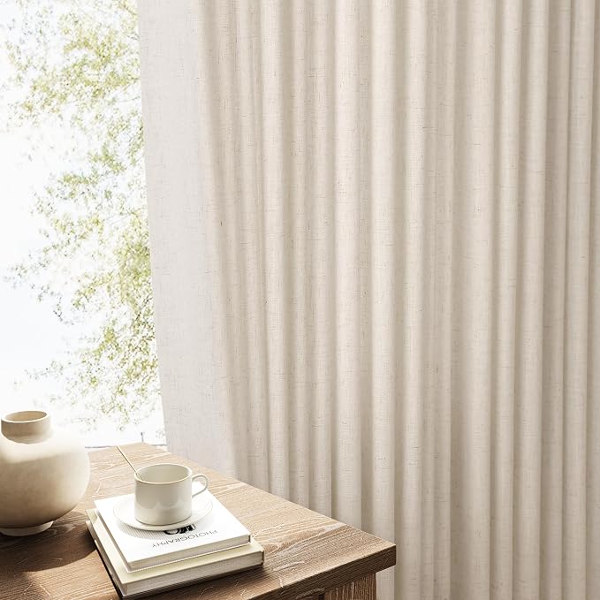 Linen Curtains 72 Inches Long for Living Room Semi Sheer Light Filtering Curtain Back Tab Rod Pocket Neutral Boho Modern Farmhouse Decor Window Drapes for Bedroom 52x72 2 Panels Boho
