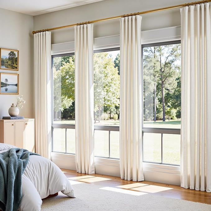 jinchan Linen Curtains Light Filtering Back Tab 50x84 Inch 2 Panels Beige | Semi Sheer Curtains 84 inch length for Bedroom Living Room, Modern Farmhouse Drapes with Rod Pocket, Natural Boho Curtains