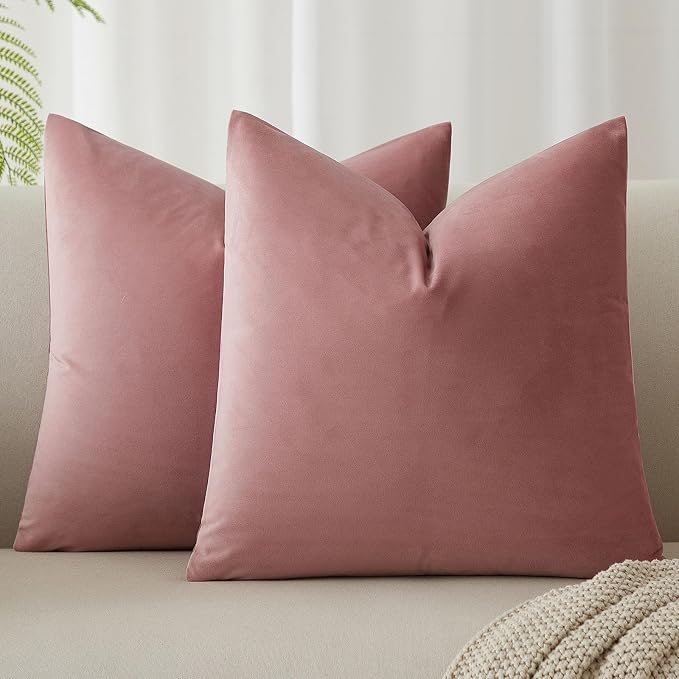 16x16 Velvet Throw Pillow Covers Set of 2 for Couch Sofa Bed,Pink Purple