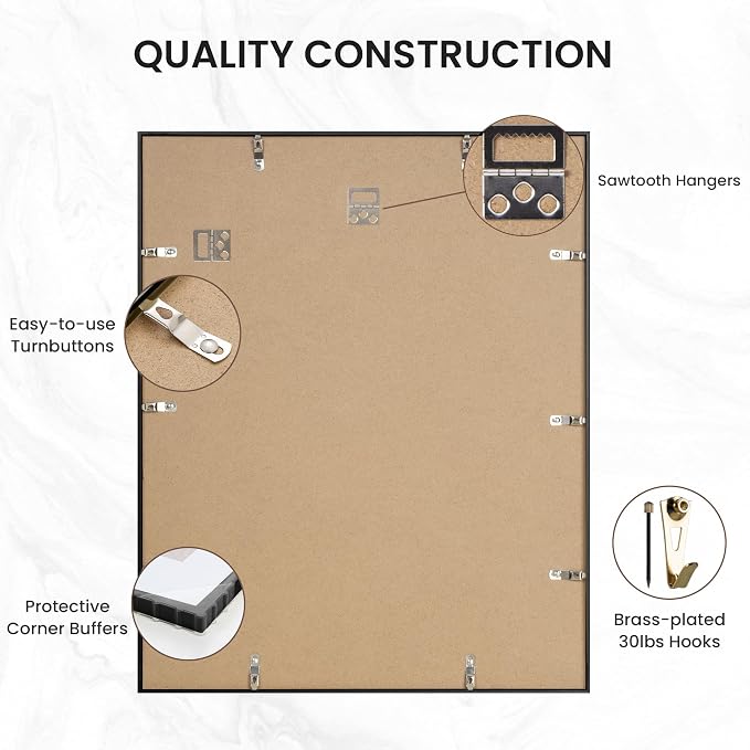 18x24 Poster Frame Black, Aluminum Metal 18 x 24 Frame with Removable Mat, 18 by 24 Black Picture Frame Matted to 16x20 Photo, Real Tempered Glass for Home and Office Gallery Wall, 1 Pack