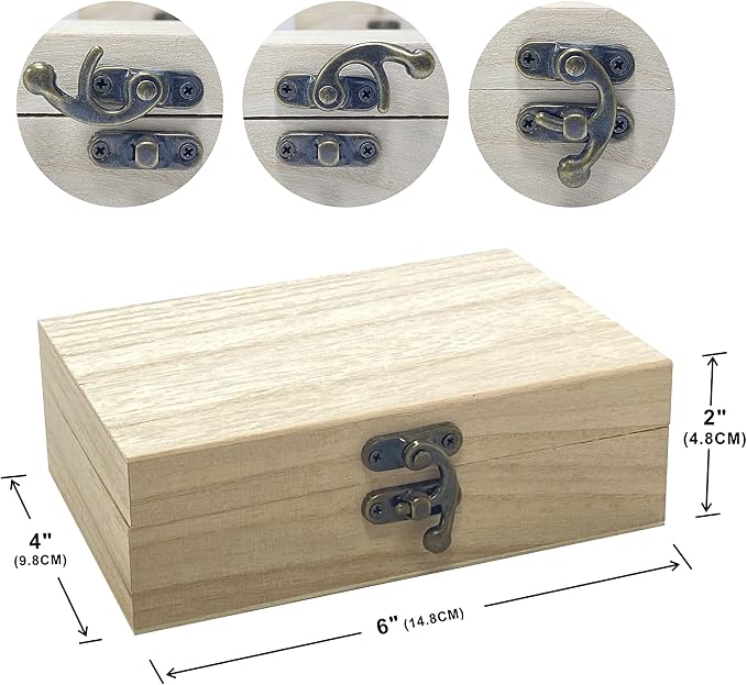 24-Pack Small Wood Box for Crafts 6"x4"x2" Unfinished Wooden Box with Lid Keepsake Box for Jewelry Storage DIY Crafts