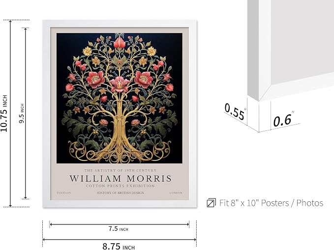 Poster Master William Morris Poster - Tree of Life Print - Flower Art - Tree Illustration - Exhibition Artwork - Aesthetic Artwork - Great Office or Bedroom Decor - 8x10 White Framed