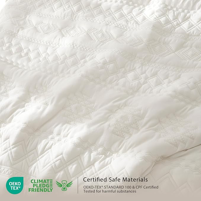 WDCOZY Boho Ivory Quilts Queen Size Bedding Sets with 2 Pillow Shams, Cream White Farmhouse Lightweight Soft Bedspread Coverlet for All Season, 3 Pieces, 90x90 inches