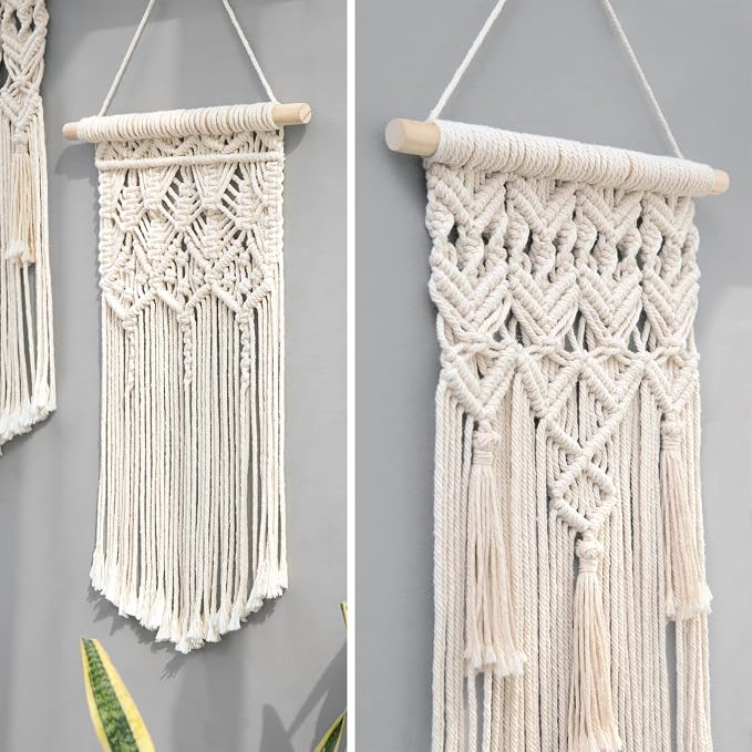 Mkono 2 Pcs Macrame Wall Hanging, Boho Woven Chic Tapestry Decor, Ivory