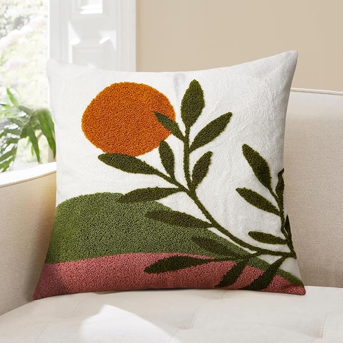 Adabana Boho Pillow Cover 18x18 Inch Embroidered Throw Pillow Cover