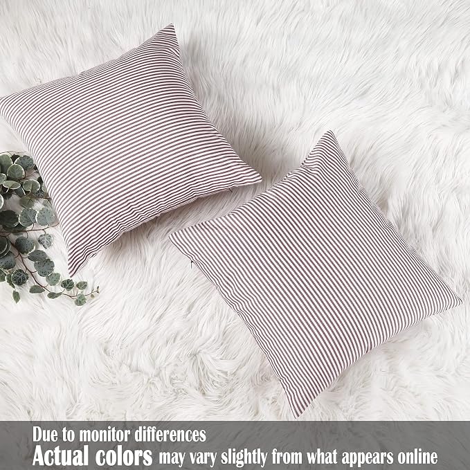 Red and White Farmhouse Striped Outdoor Throw Pillow Covers 18x18 Set of 2 | Soft Red Couch Throw Pillow Covers 18 x 18, Red and White Striped Christmas Pillow Covers Set of 2, Outdoor Front Porch Patio