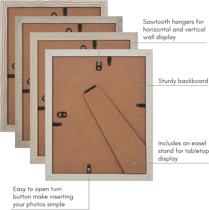 Americanflat Modern Farmhouse 8x10 Picture Frame Set of 4 - Use as 5x7 Picture Frame with Mat or 8x10 Frame Without Mat - Rustic Picture Frames with Engineered Wood, Shatter Resistant Glass, and Easel