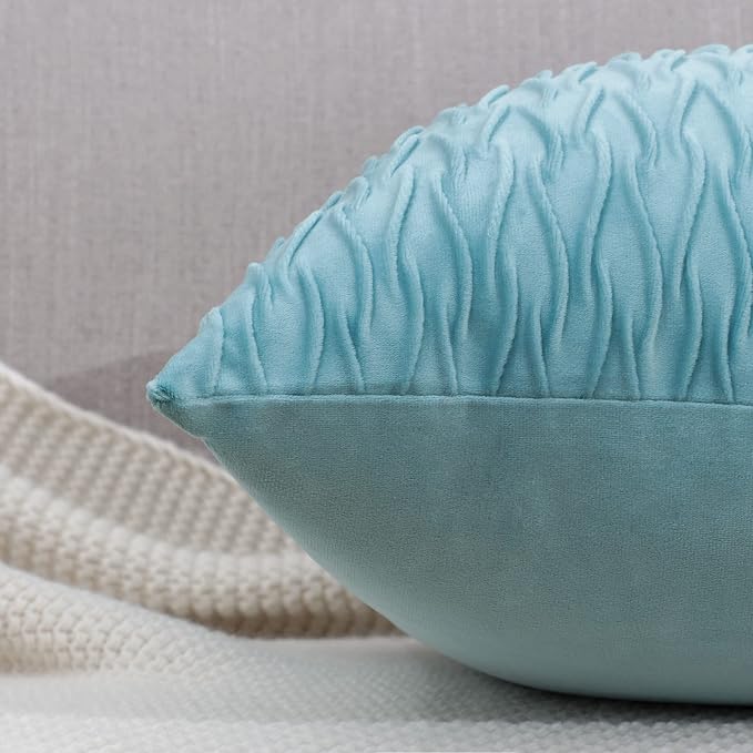 MADIZZ Set of 2 Super Soft Velvet Decorative Throw Pillow Covers 24x24 inch Aqua Square with Texture Luxury Style Cushion Case European Pillow Shell for Sofa Bedroom