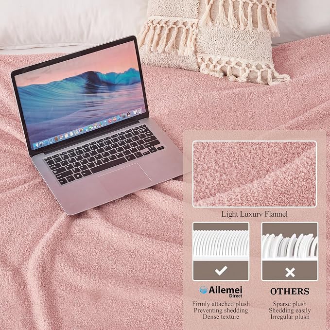 Ailemei Direct Knit Throw Blanket for Bed, Soft Thin Blankets for Sofa, Couch, Camping, Office Chair, Cozy Touch Lightweight Breathable Blanket All Season Use, Dusty Rose 50"×70"
