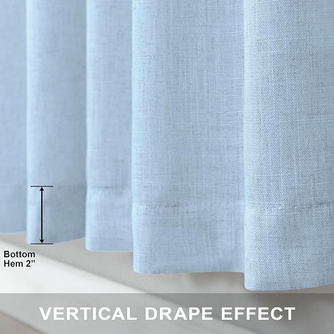 Light Blue Curtains 96 Inches Long for Living Room Back Tab Linen Light Filtering Modern Farmhouse Coastal Decor Baby Blue Cotton Textured Gauze Curtains for Dining Room Bedroom 52x96 Length Pale Blue