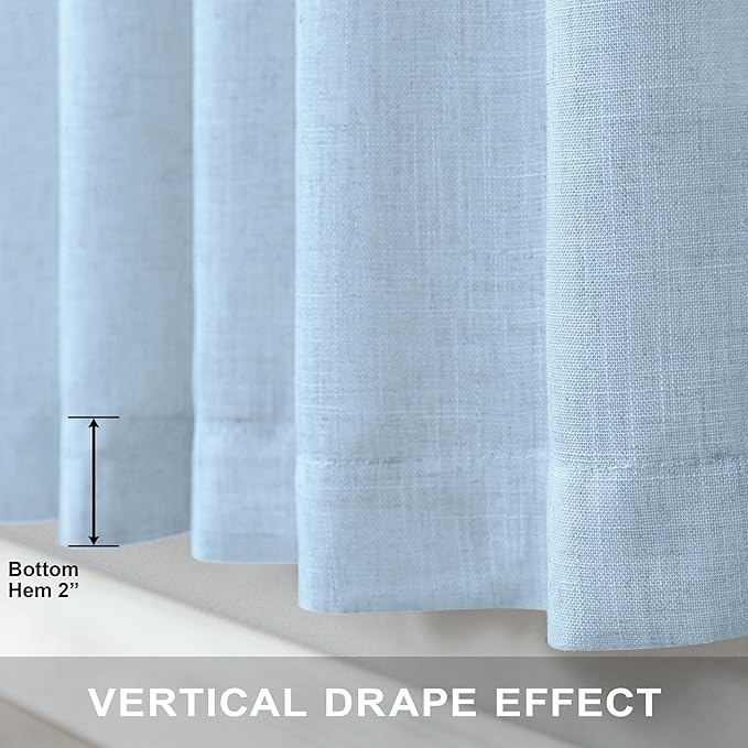 Pitalk Light Blue Curtains 84 Inch Length for Living Room Dining 2 Panel Back Tab Pocket Pleated Semi-Sheer Linen Coastal Drapes Pale Blue Curtain for Nursery Boy Bedroom Baby Pastel Blue 52x84 Long