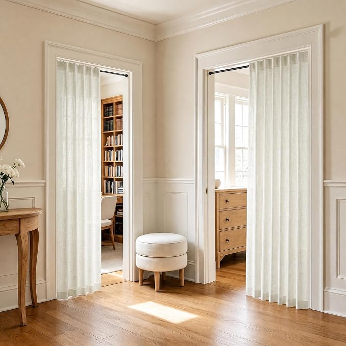Pitalk Cream Curtains 80 Inch Length for Living Room 2 Panels Back Tab Rustic Modern Farmhouse Privacy Semi Sheer Linen Drapes Pleated Curtains for Bedroom 52x80 Long Curtain Off White Ivory Colored