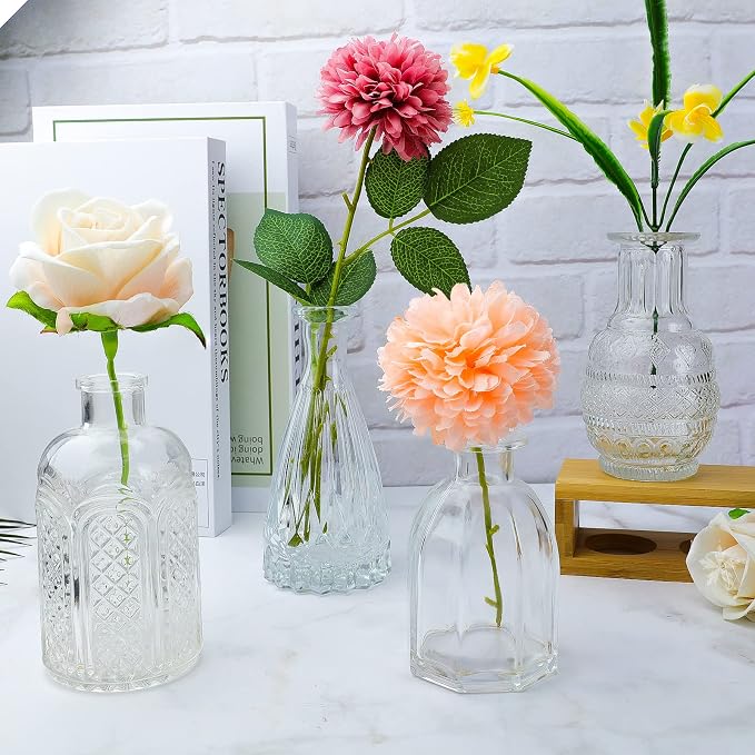 Vintage Flower Vase Set of 24, Clear Glass Bud Vases for Decor, Wedding, Party