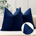 YCOLL Navy Blue Pillow Covers 16x16 Set of 2 Velvet Striped Pattern - Soft Throw Pillows for Home Decor, Luxury Decorative Pillow Covers for Couch, Bed,Living Room