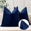 YCOLL Navy Blue Pillow Covers 22x22 Set of 2 Velvet Striped Pattern - Soft Throw Pillows for Home Decor, Luxury Decorative Pillow Covers for Couch, Bed,Living Room