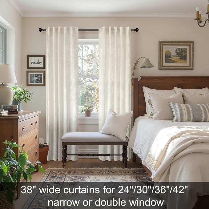 Pitalk Ivory Cream Colored Curtains 90 Inch Length for Living Room 2 Panel Set Back Tab Pocket Semi Sheer Lightweight Natural Linen Farmhouse Curtain for Bedroom Cottage Core Decor 38 x 90 Inches Long