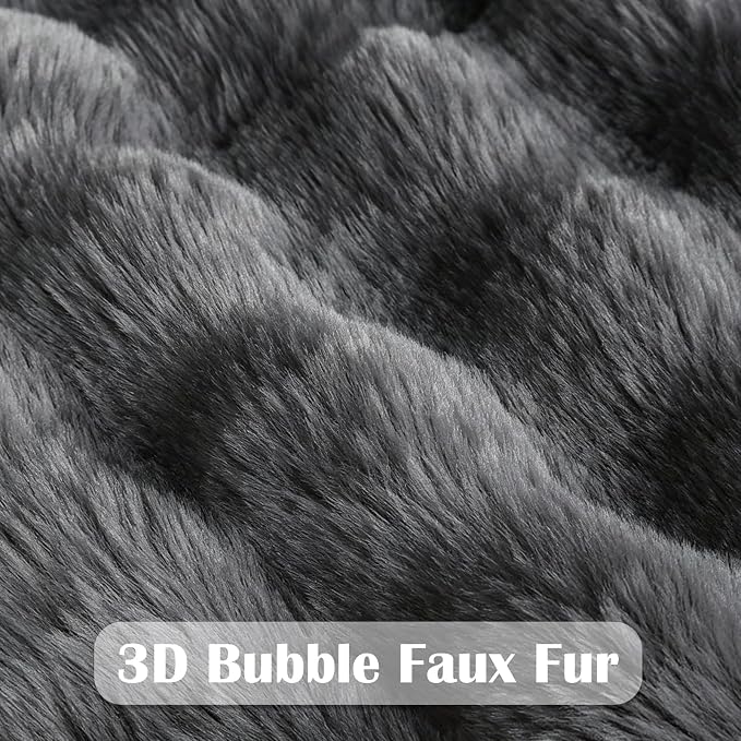 NEWCOSPLAY Faux Fur Fluffy Bubble Throw Blanket for Couch, Grey, 50"x60" | Soft Thick Warm Bubble Blanket for Couch Sofa Bed 550GSM, Plush Cozy Luxury Decorative Throw, Gift for Women Men
