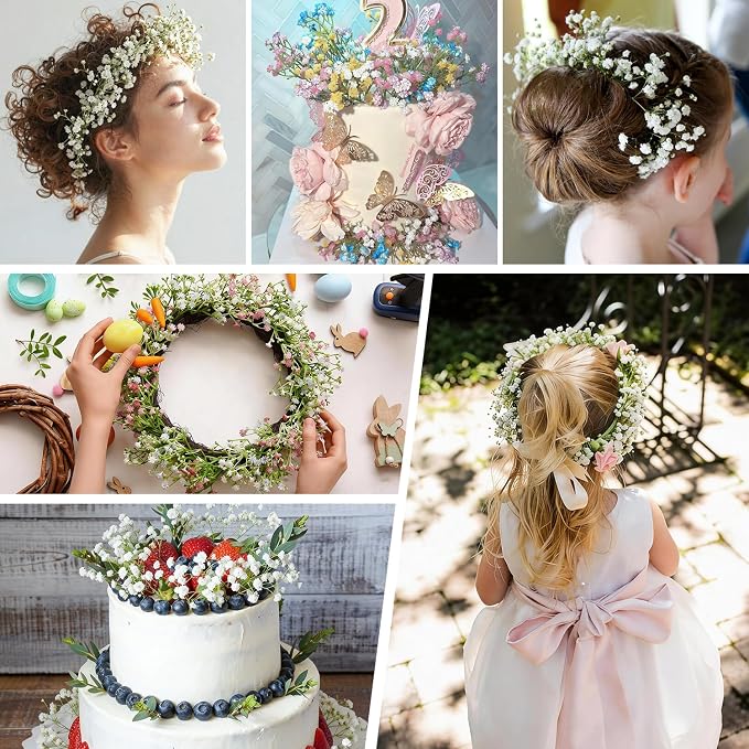 12 PCS Babys Breath Artificial Flowers Fake Babys Breath Flowers Artificial Bulk White Gypsophila Bouquets Real Touch Faux Flowers for Wedding Floral Arrangement Party Home Decoration