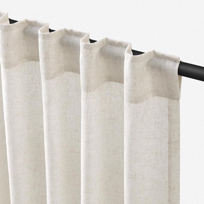Jowels Natural Linen Curtains 84 Inch Long 2 Panels for Living Room | Ivory Light Filtering Sheer Curtain,Back Tab Pocket Pleated Look,Modern Farmhouse Textured Privacy Drapes for Bedroom Window