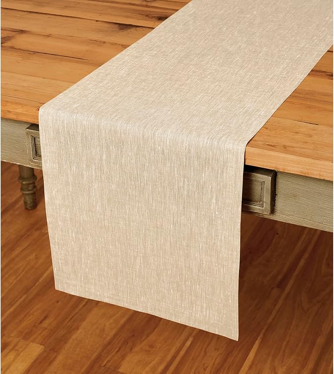 Solino Home 100% Pure Linen Table Runner Beige Long, Athena 14 x 132 in | a graceful centrepiece for dining and gatherings, European flax fibres, crafted from natural fibres, soft, OEKO-TEX Certified