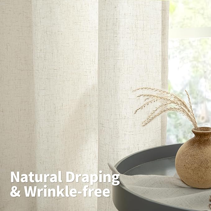 YoungsTex Natural Linen Curtains 90 Inches Long 2 Panels for Living Room, Light Filtering Drapes with Grommet Privacy No See Through for Bedroom, 52 X 90 Inch