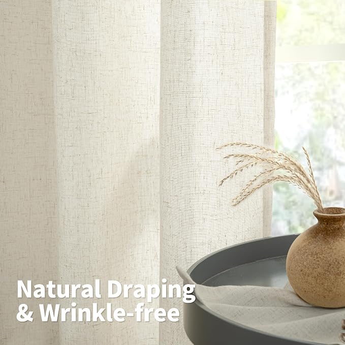 YoungsTex Linen Curtains 108 Inches Length Grommet Light Filtering Living Room Drapes Linen Rustic Privacy for Bedroom Dining Home Office, 2 Panels, 52 X 108 Inch