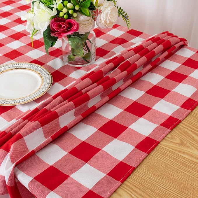 ShinyBeauty Checked Tablecloth Rectangle 54x80-Inch Red and White Buffalo Plaid Tablecloths Cotton Table Cover Gingham Table Cloths for Dining Rustic Lattice Tablecloth Buffalo Check Table Cloth