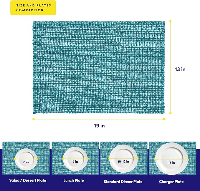 Sweet Home Collection 100% Cotton Placemats for Dining Room Rectangle Two Tone Woven Fabric 13" x 19" Soft Durable Table Mat Set, Set of 4, Turquoise