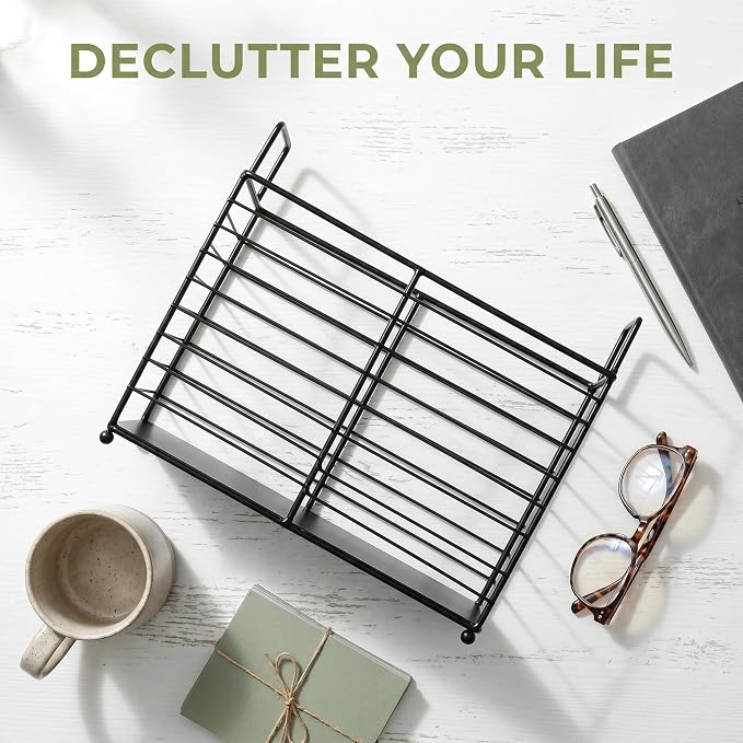 Noamus Metal Magazine Rack, Newspaper Book Tablet Storage Basket, File Holder Mail Organizer Bin with Handles, Iron Wire Black Folder Stand Holder for Home Office Bathroom Bedroom Den Living Room
