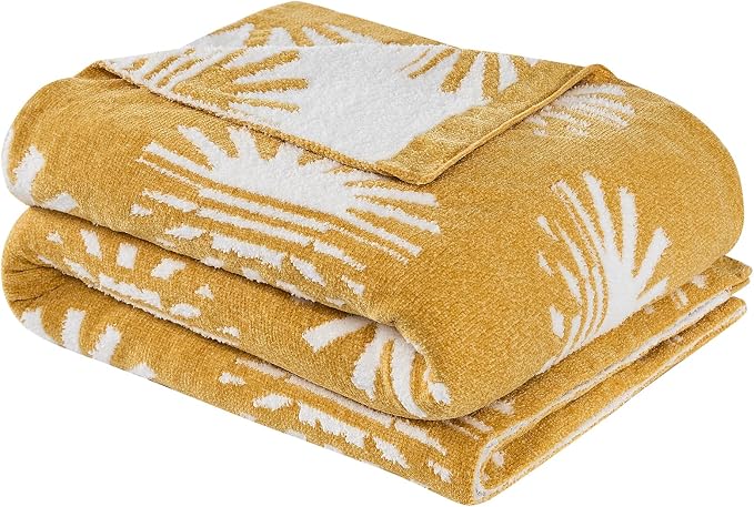 Warm Chenille Throw Blanket for Couch, Cozy Soft Knitted Blankets | Lightweight Fuzzy Travel Warm Decor for Women, Mom, Girls, Sofa, Chair, 50x60in, Yellow Sunset