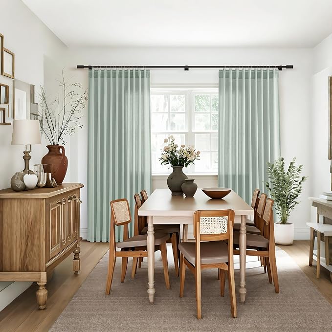 Jowels Aqua Green Linen Curtains 84 Inch Long 2 Panels for Living Room | Light Filtering Semi Sheer Curtain, Back Tab Pocket Pleated Look, Boho Farmhouse Textured Privacy Drapes for Bedroom Window