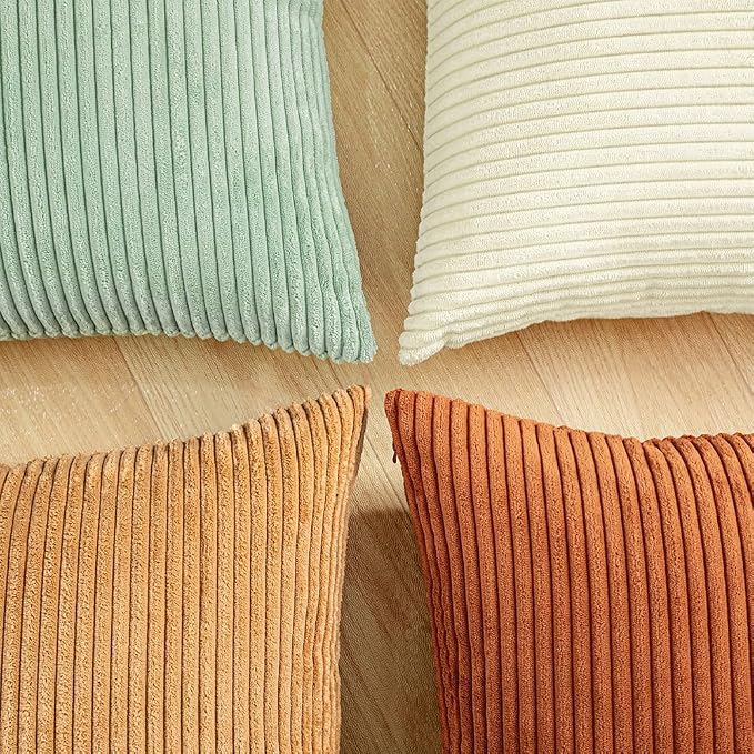 LANANAS Decorative Corduroy Throw Pillow Covers 20x20 Inch Teal-Orange | Set of 4 Neutral Couch Farmhouse Boho Throw Pillows for Living Room, Couch, Bed, Sofa Soft Accent Home Decor