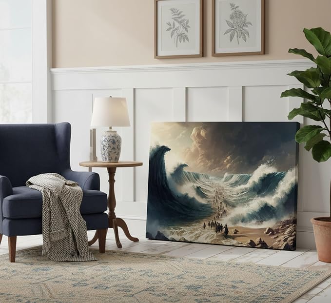 Modern Christian Canvas Wall Art for Living room Bathroom Office Bedroom | Bible Stories Moses Parting Egypt Crossing the Red Sea Picture Jesus Religion Wall Decor Poster Print