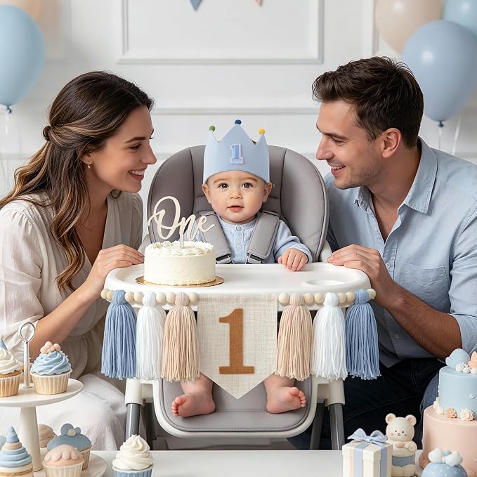 1st Birthday Decorations Boy First High Chair Banner 1 Year Old Birthday