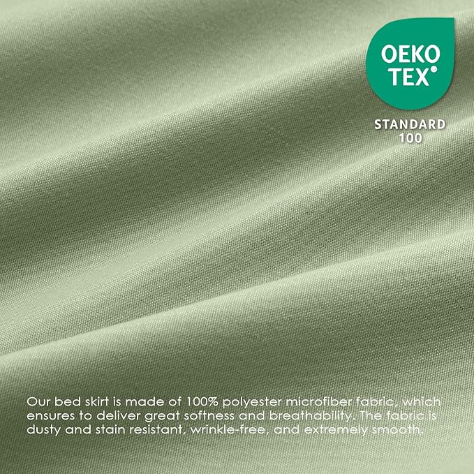 FreshCulture King Bed Skirt, Dust Ruffle for King Size Bed, Easy Fit with 18-Inch Tailored Drop, Elastic Wrap Around Bed Skirt King Size, Hotel Quality Bed Skirts for Adjustable Bed (Sage Green)