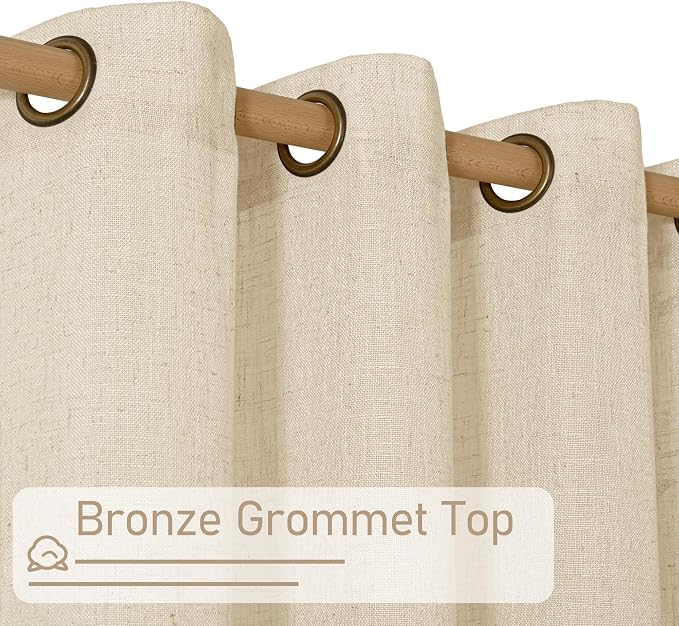 Natural Linen Semi Sheer Curtains 63 Inch for Bedroom 2 Panels | Light Filtering, Curtains for Living Room, Dining Room, Farmhouse Boho, Bronze Grommet Drapes, 38 x 63 Inch, Linen