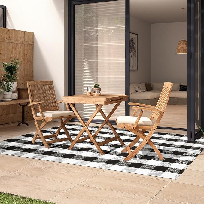 Buffalo Plaid Area Rug 4x6 Ft, Black White Indoor Outdoor Rug | Cotton Blend, Black White Checkered, Machine Washable, Front Porch Entryway, Kitchen Bathroom
