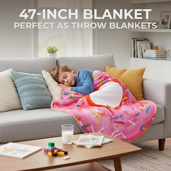 Zulay Kitchen Donut Blanket - Novelty Big Donut Blanket Adult and Kids - Premium Soft Flannel Round Pink Glazed Round Blanket for Indoors, Outdoors, Travel, Home 285 GSM - 47 Inches
