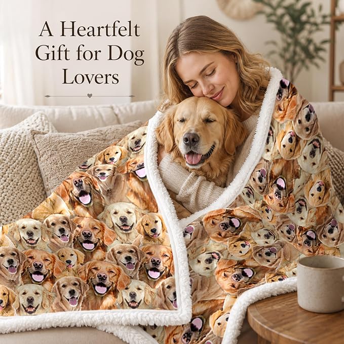 BlessLiving Golden Retriever Throw Blanket Dense Blanket | Sherpa; Soft; BlessLiving Golden Retriever Throw Blanket Dense; with; Dog; Patterns; Fleece; Couch; Bed; Cozy; Warm