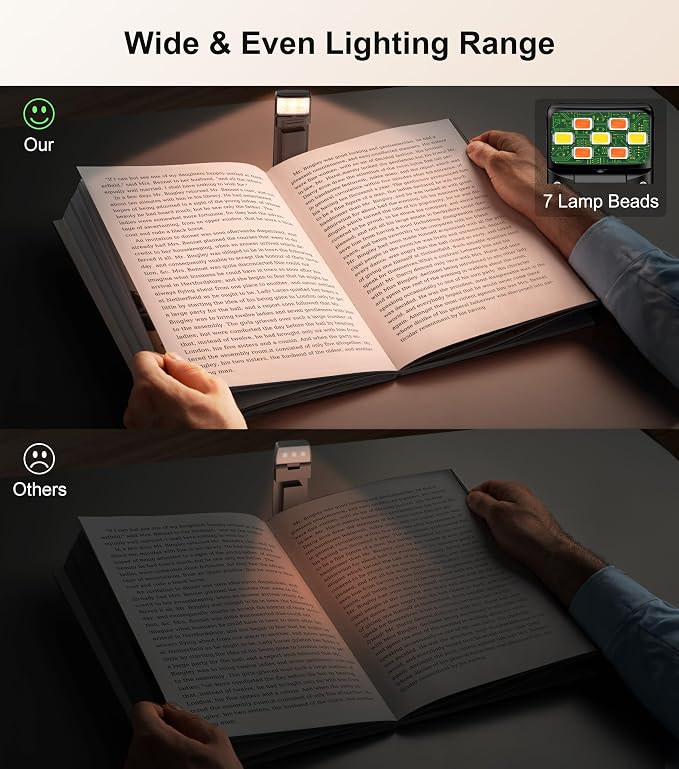 Gritin Book Light Rechargeable, Clip on LED Reading Light for Books in Bed