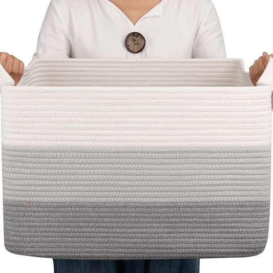 OIAHOMY Woven Blanket Basket Laundry Basket Dog Toy Basket Gradient Grey | Large Storage Basket,Baby Basket,Toy Storage,Woven Rope Basket for Blankets,Blanket Storage for Living Room