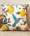 Embroidered Throw Pillow Cover 18x18 Inch, Bird Lemon | Decorative Pillow Cover, Farmhouse Cushion Case with Hidden Zipper, Cottagecore Decor for Couch, Sofa, Living Room, Bedroom