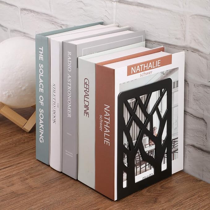 MaxGear Book Ends Tree Design Bookends for Shelves 7 x 4.7 x 3.5” 3 Pair | Metal Constructio,Heavy Duty,Non-Skid Pads,Scratch Resistant,Stable Support,Space Saving,6 Pieces,Bookcase Desktop Use