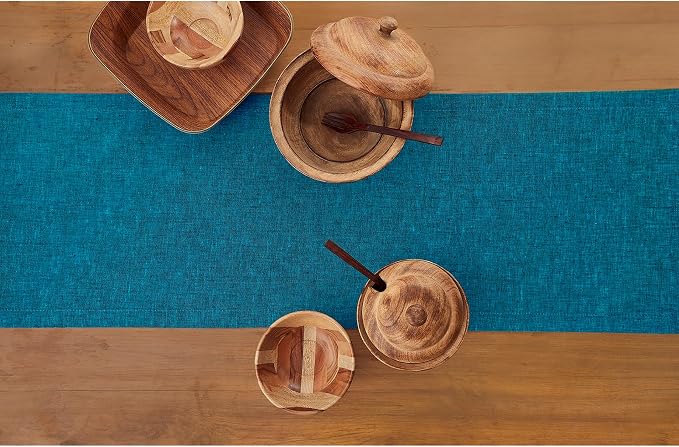 Solino Home 100% Pure Linen Dining Table Runner Teal, Athena 14 x 156 in | a graceful centrepiece for dining and gatherings, European flax fibres, mellows with every wash, soft, OEKO-TEX Certified