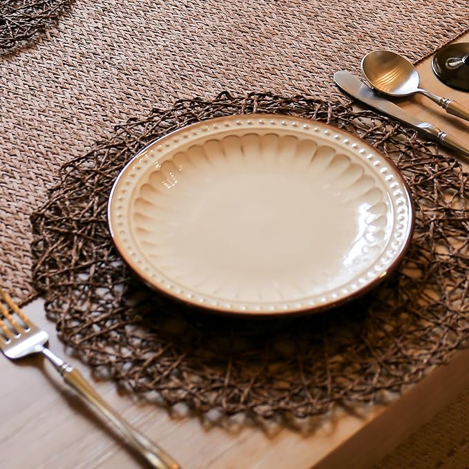 AHHFSMEI Paper Braided Round Placemats Set of 6 Natural Non-Slip Heat Resistant Table Mats for Dining Tables Woven Indoor & Outdoor Place mats(Coffee)