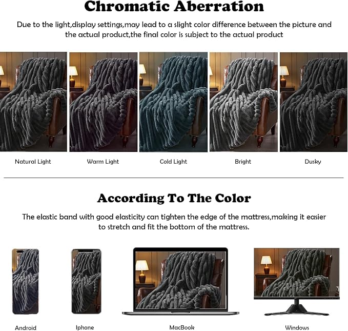 NEWCOSPLAY Faux Fur Ribbed Throw Blanket for Couch, Grey, 50"x60" | Plush Soft Thick Warm Blanket for Couch Sofa Bed 850GSM, Fluffy Cozy Luxury Decorative Throw, Gift for Women Men