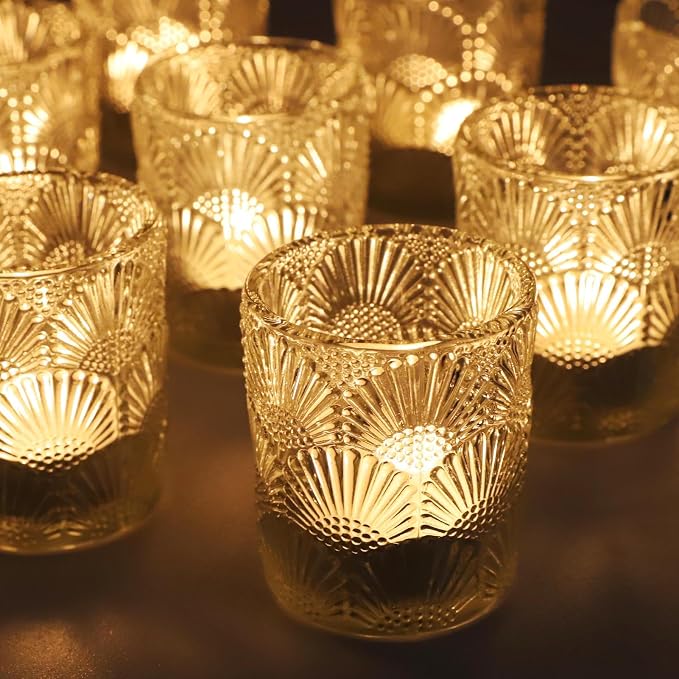 Woho 24pcs Clear Votive Candle Holders, Glass Tea Lights Candle Holder for Wedding Table Centerpiece, Vintage Tealight Candle Holder Decor for Anniversary, Bridal Shower Christmas Party