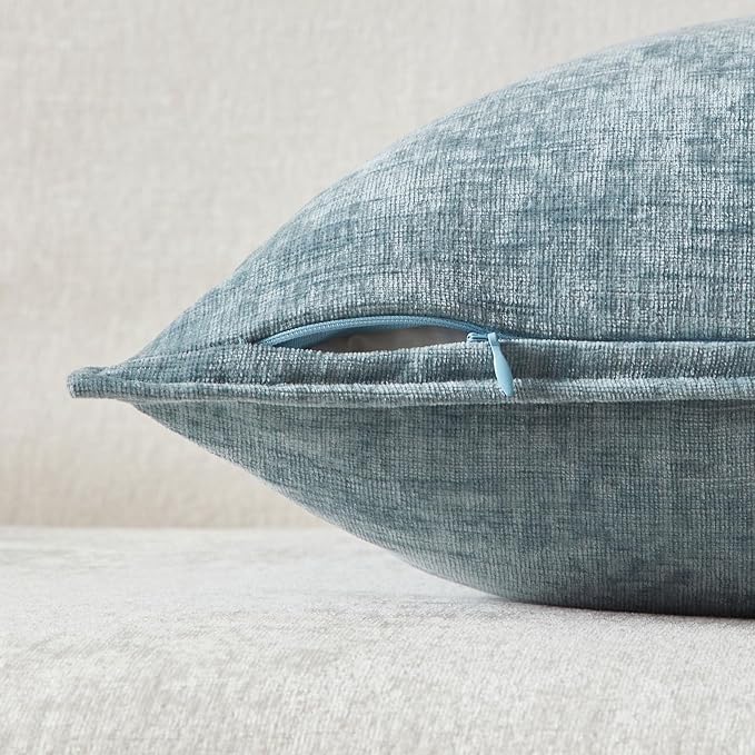 JUSPURBET 22x22 Chenille Decorative Throw Pillow Covers Set of 2,Light Blue | Cozy Soft Cushion Covers Case with Hidden Zipper for Couch Sofa Bed Home Decor Living Room