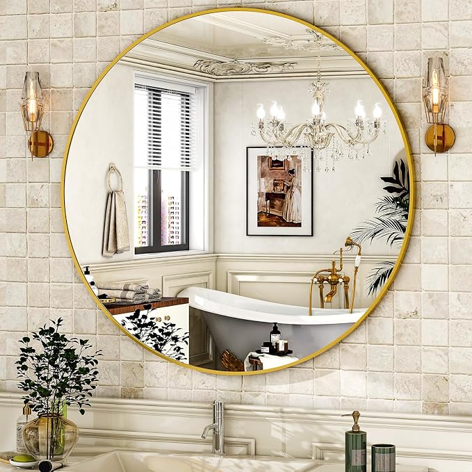 HARRITPURE Round Mirror 36 Gold Wall Mounted Circle Mirrors | Vanity Mirror with Aluminum Alloy Frame, Modern Decoration for Bathroom, Living Room, Vanity, Bedroom, Entryway